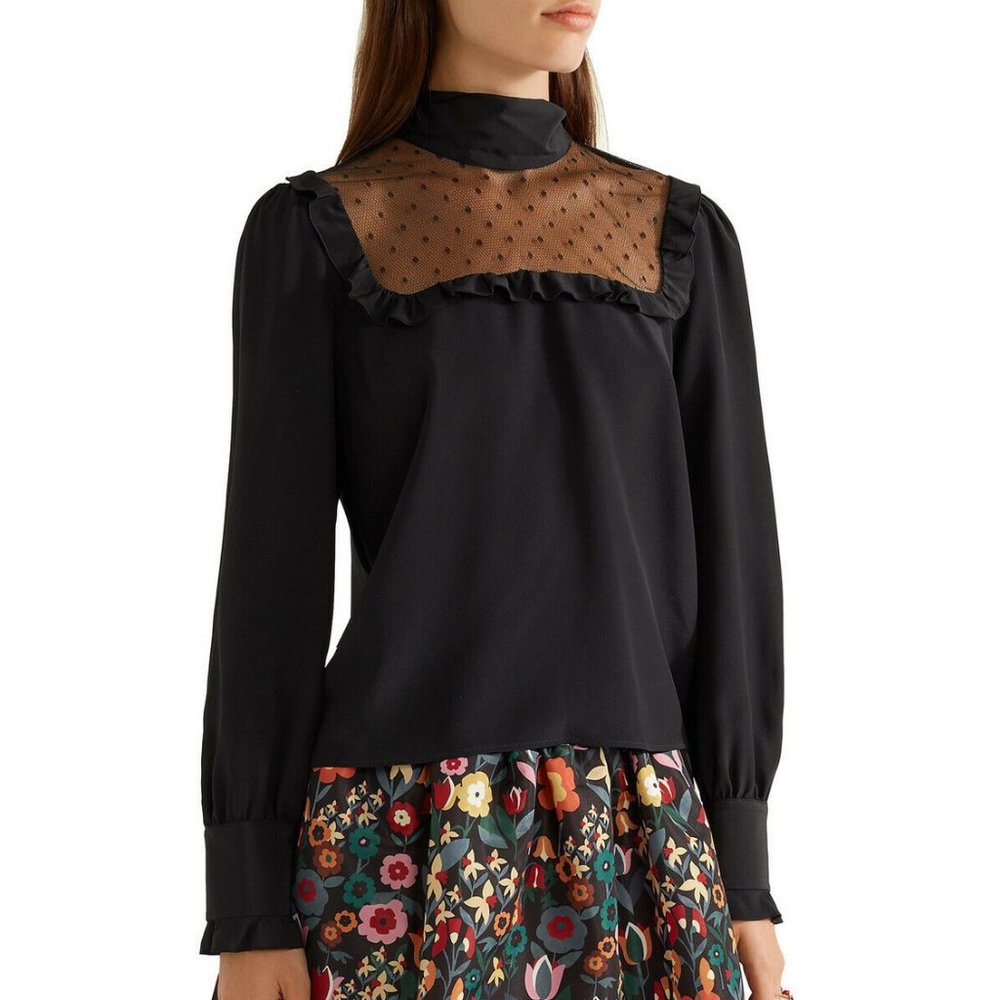 Red Valentino 100% silk black lace top (EU 46) - Picture 2 of 5